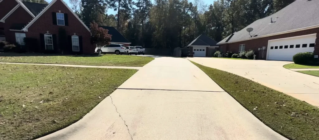 Brick home exterior with a clean driveway after pressure washing in Jacksonville, FL