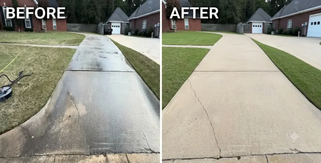 Before and after driveway pressure washing results in Jacksonville, FL